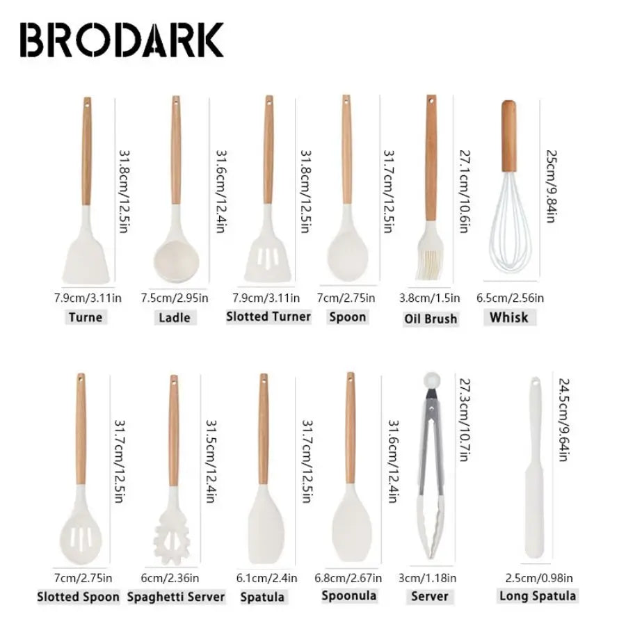 44pcs Premium Silicone Utensil Wooden Handles and Knife - Heat-Resistant, Non-Stick