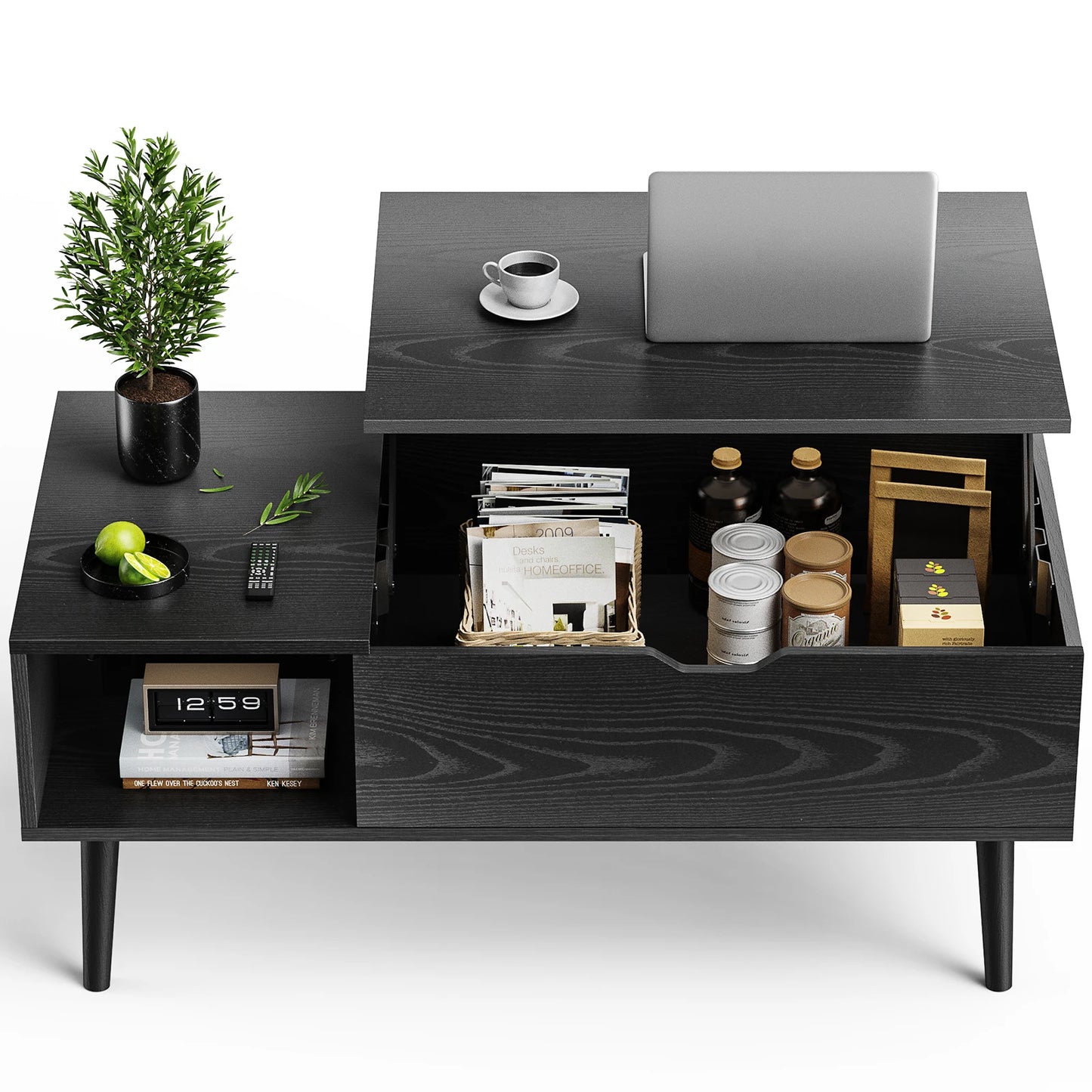 Coffee Table Tea Wood Dining Tables Adjustable Storage Shelf Easy Lift Or Lower