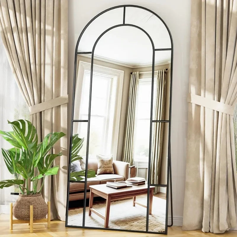 Arched Mirror, 65" x 22" Window Floor, Metal Framed Decor