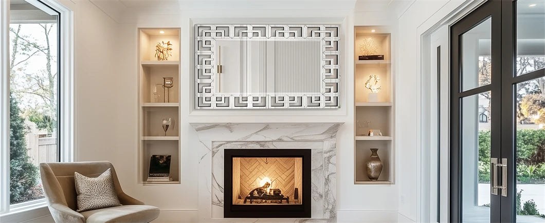 Rectangular Wall Mirror Modern Accent All Rooms Decor Mirror with Grecian Venetian Frame Edge