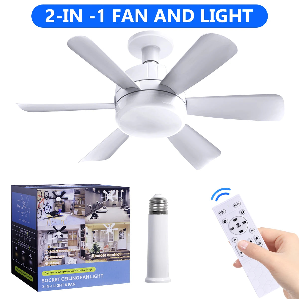 LED Ceiling Fan Light E26 with Remote, Dimmable, 3 Colors, Speed Change, Suitable for all rooms