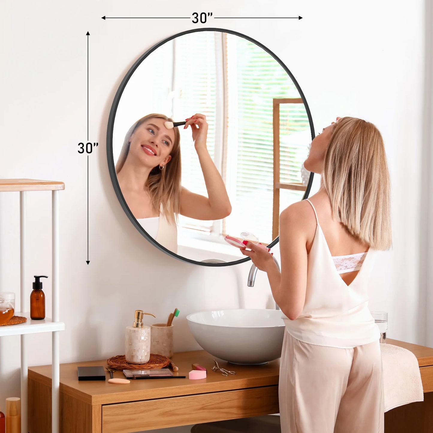 Gold Round Vanity Framed Mirror for Matte Metal Framed Modern Mirror Tempered Glass Bedroom Living Room