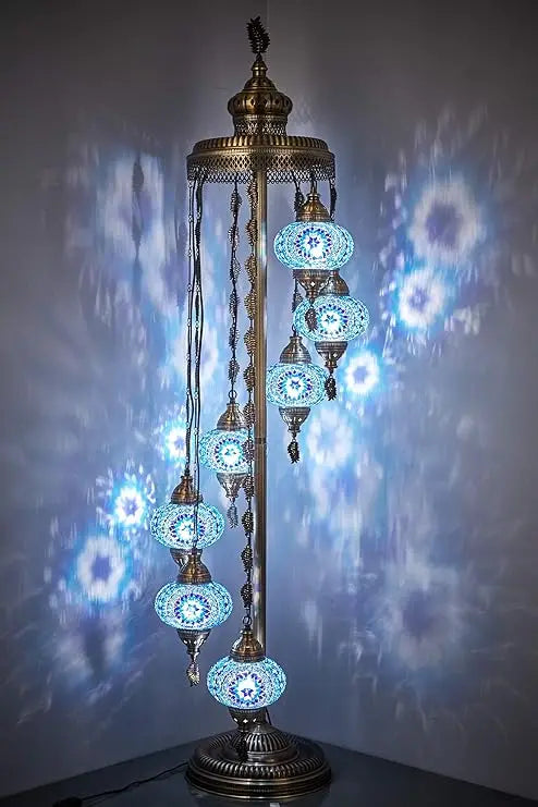 7 Globes Turkish Moroccan Mosaic Lamp Light, Bohemian Boho Tiffany Lamp with North American Plug & Socket