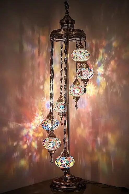 7 Globes Turkish Moroccan Mosaic Lamp Light, Bohemian Boho Tiffany Lamp with North American Plug & Socket