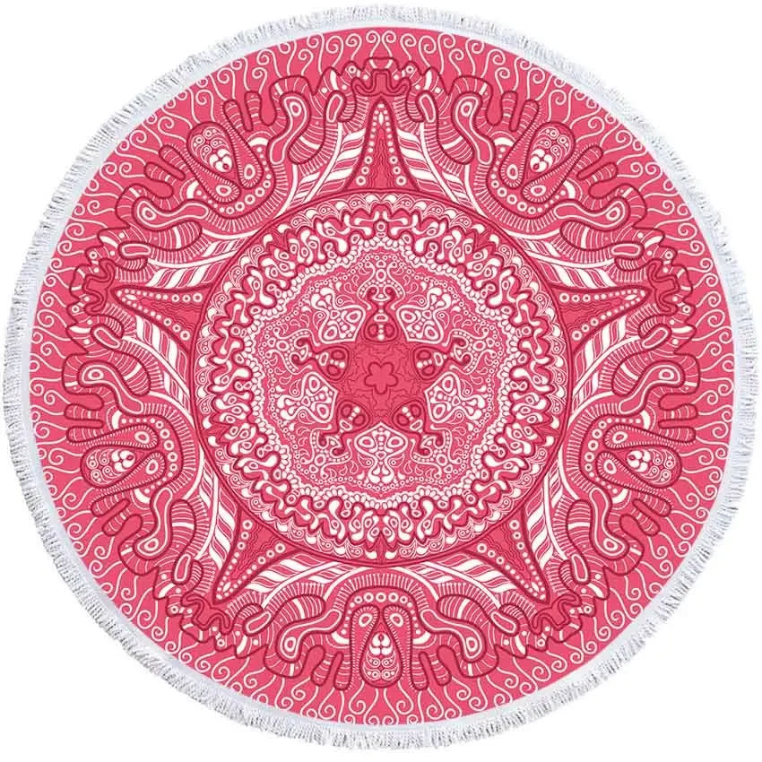 Mandala Geometric Round Beach Towel Bohemian Microfiber For Kids Adults Picnic and Yoga Mat