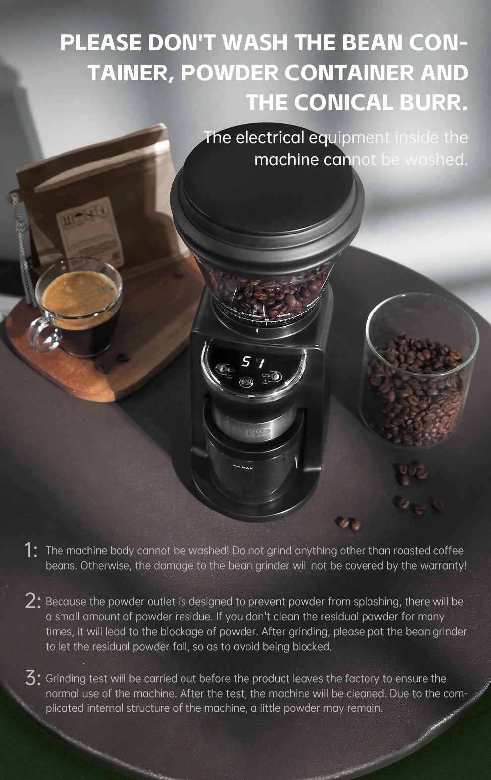 Automatic electric Coffee Grinder for Espresso American Coffee Visual Bean Storage