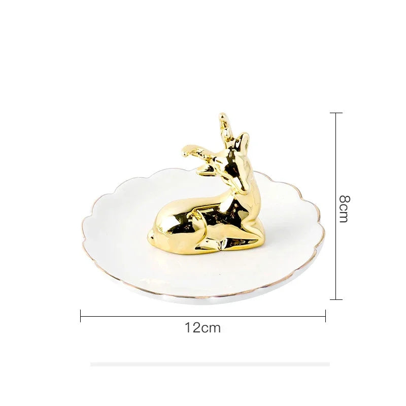 Nordic Ceramic Gold plating Jewelry Dish Storage Plates Dessert Display Bowl Decoration Tray