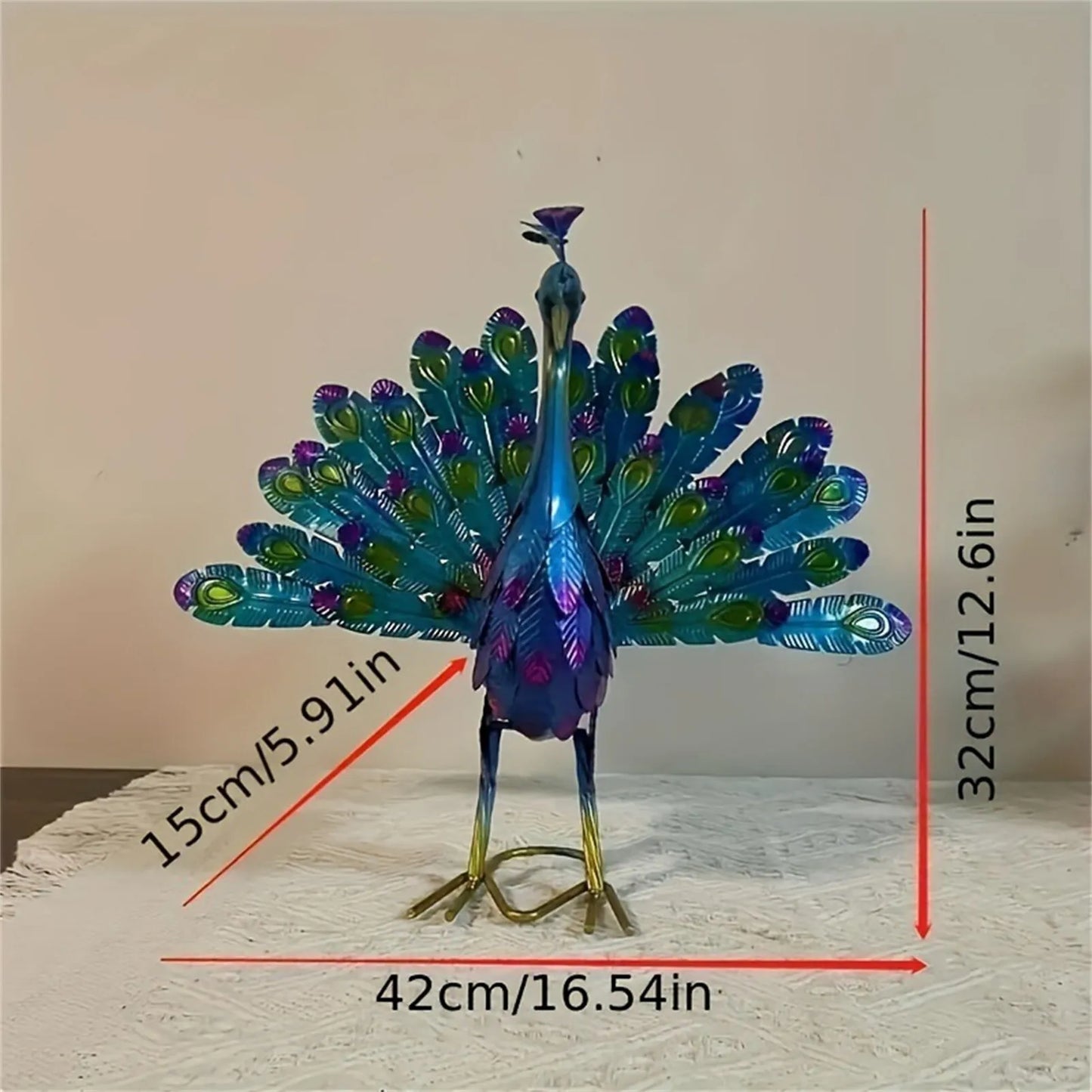 Peacock Sculpture Handmade Craft Collectible Peacock Figurine Garden