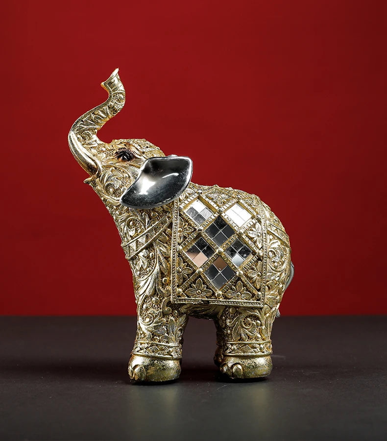 Elephant Lucky Feng Shui Statue Sculpture Chinese Wealth Figurine for Home Decoration Luxury Good Lucky Gift Table Room Decor