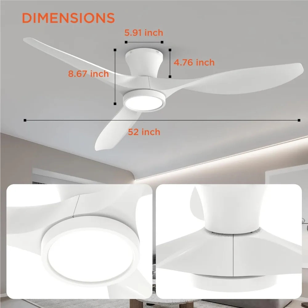 52 inch ceiling fan with light remote control, modern low with quiet reversible DC motor