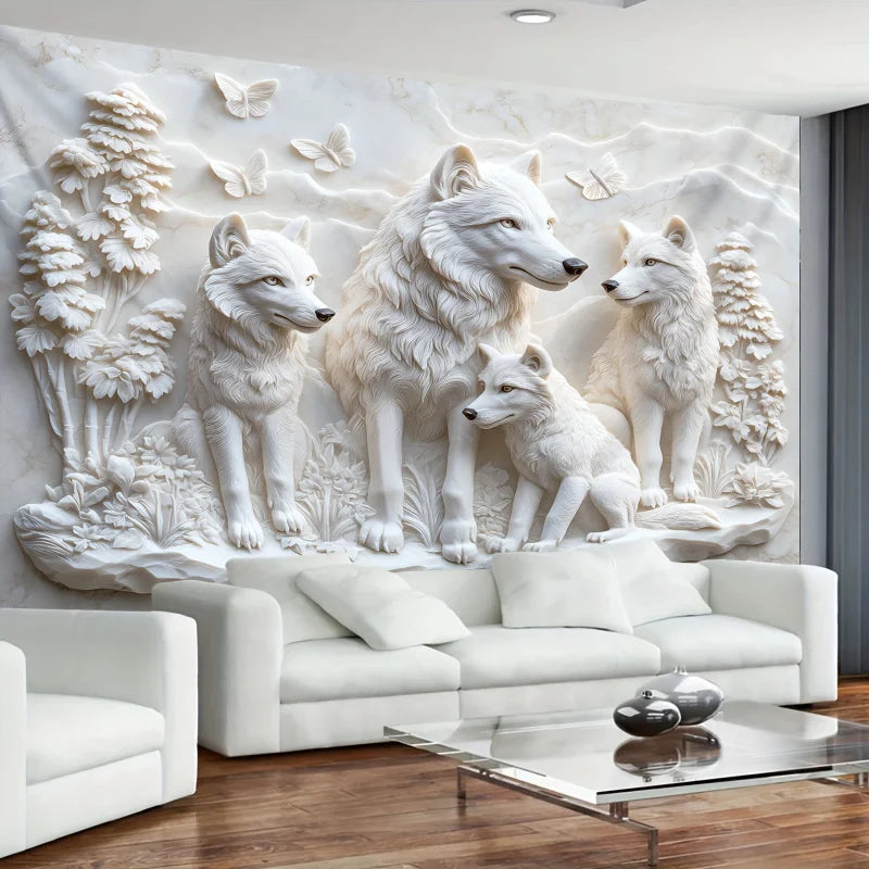 Harmonious Wolves 3D Wall Hanging Tapestry Decorative Wall Hanging for Home Decor