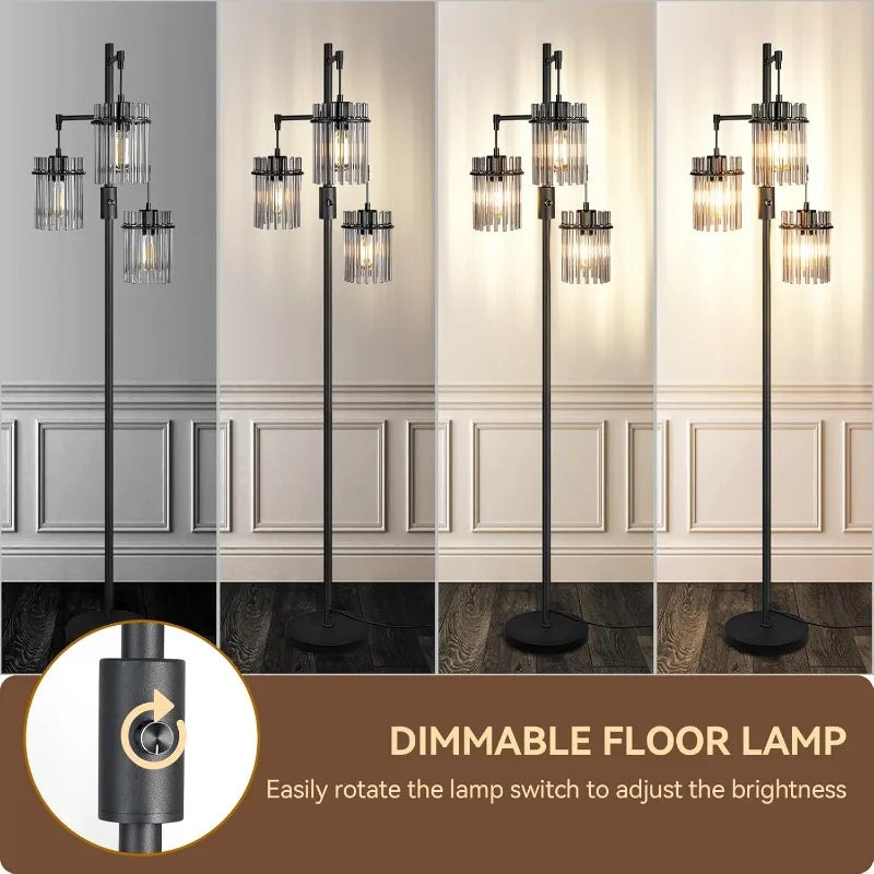 Modern Floor Lamp for Living Room or any room, Dimmable Glass Standing Lamp with 3 Elegant Teardrop