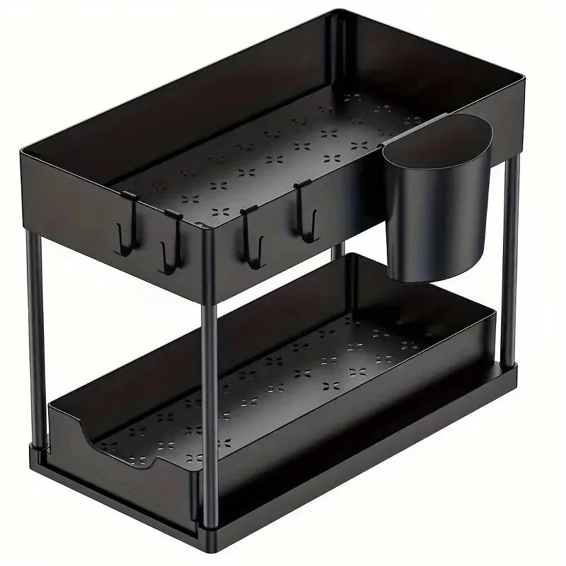 Pull-Out Pantry Multi-Tier Adjustable Storage Shelf for Spices Utensil Under Sink Cabinet Countertop