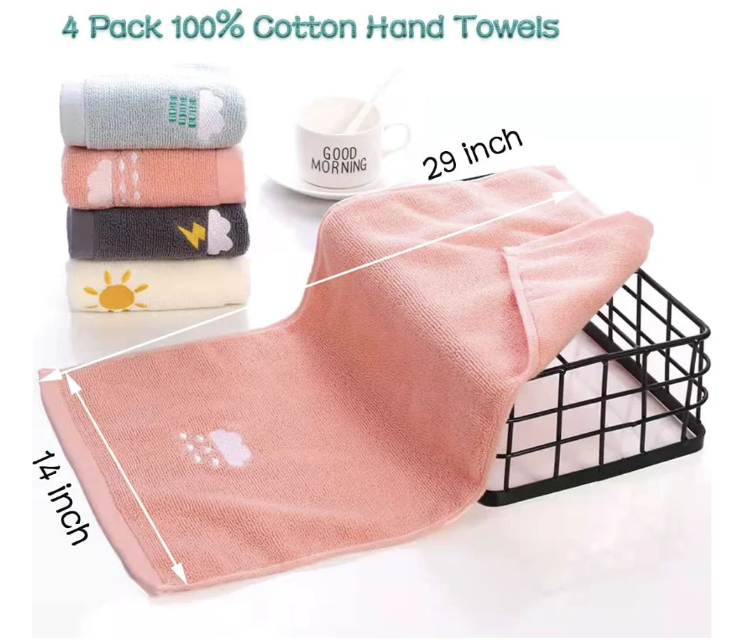 Hand Towels Set of 4, Soft Cotton Towel, Highly Absorbent for Bath, Hand, Face and gym