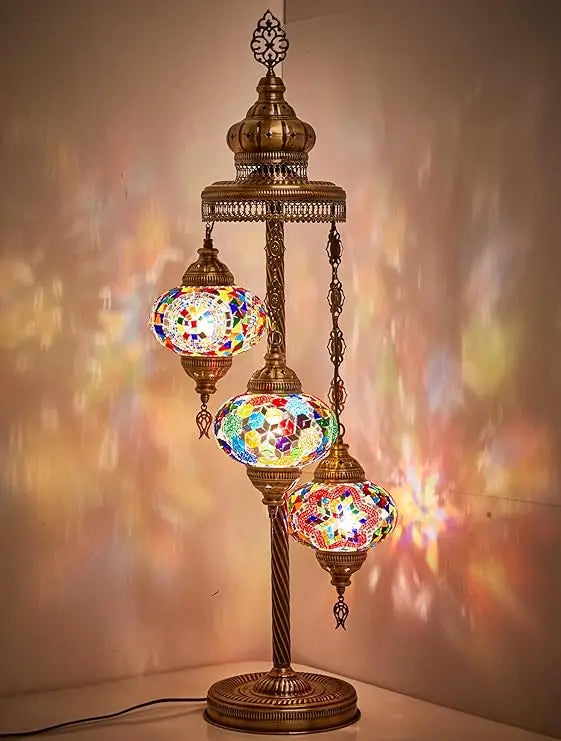Turkish Moroccan Mosaic Floor & Table Lamp, Tiffany Style Colorful Exotic Oriental Bohemian Lamp
