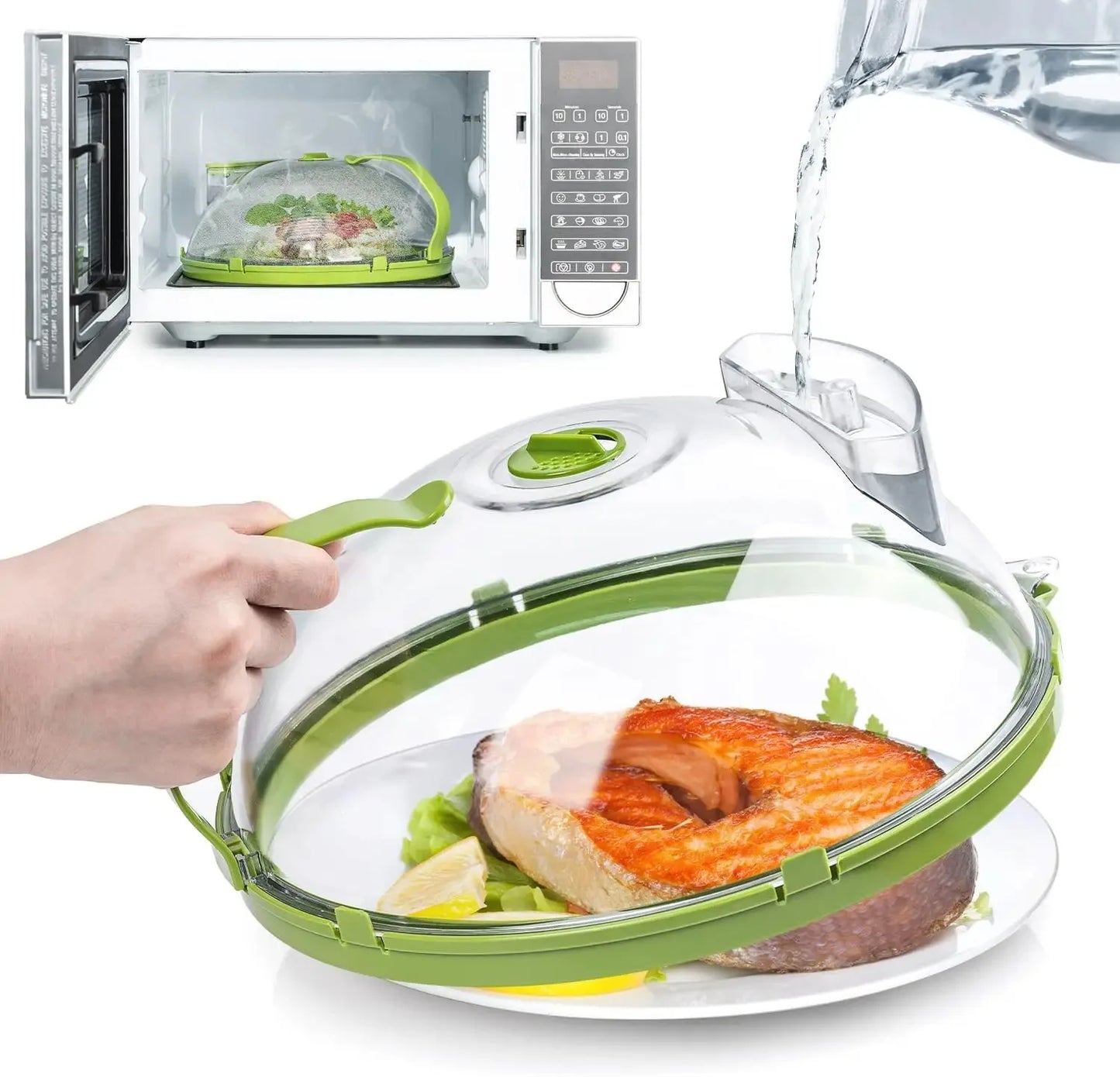 Microwave Cove Clear Splatter Cover with Water Steamer and Handle 10 Inch Plate Cover