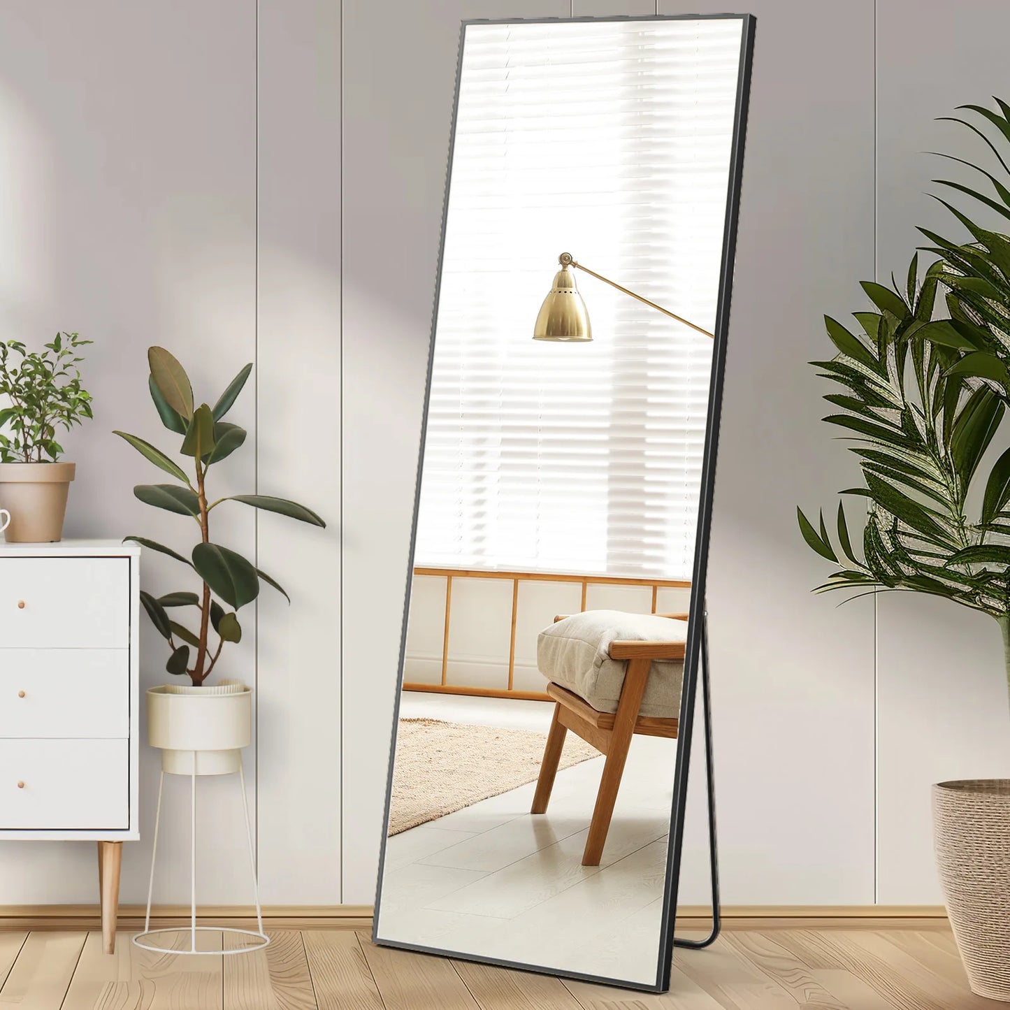 JHK Full Body Wall Mirror 59"x16" Standing Hanging or Wall-Mounted Mirrors with Stand Aluminum Alloy Frame