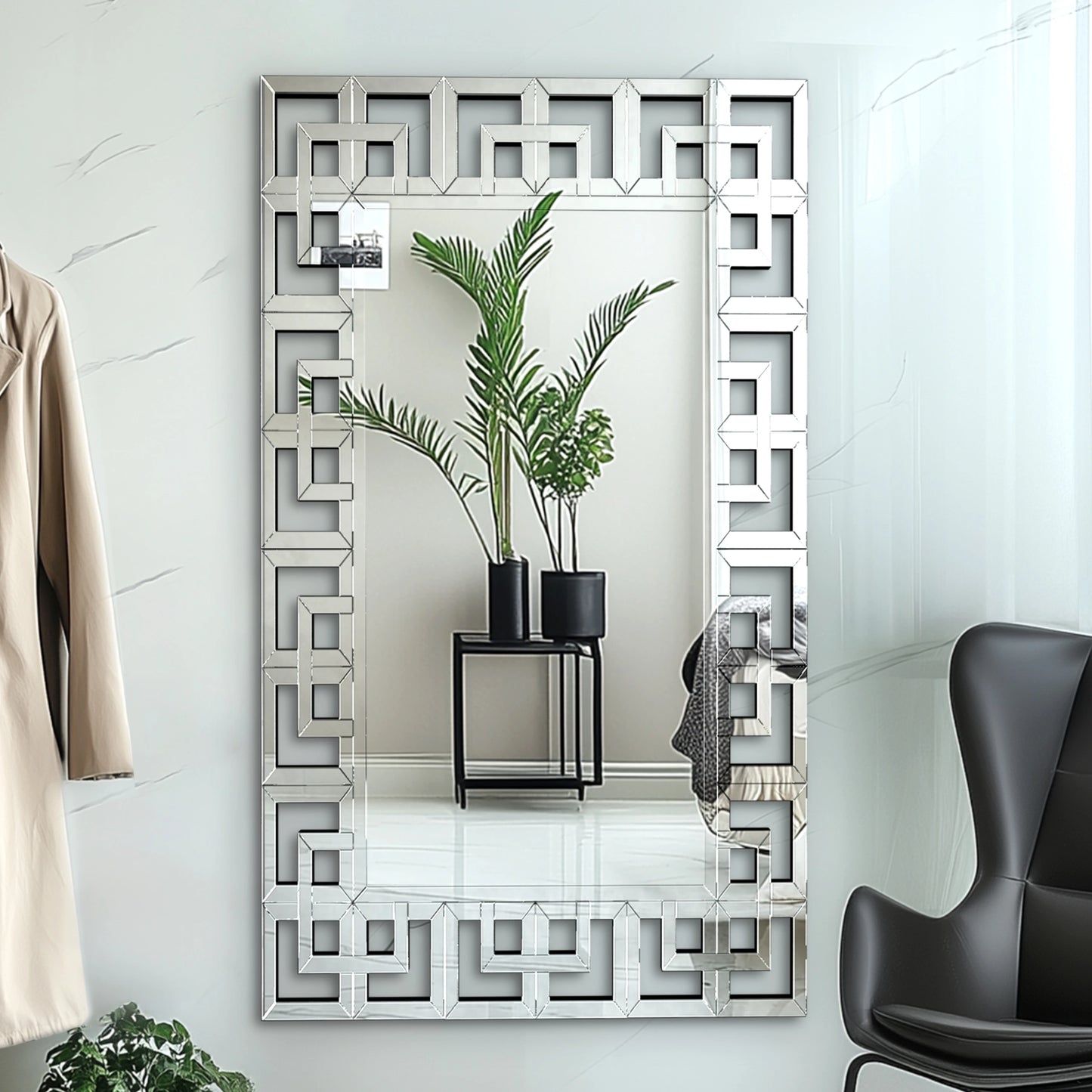 Rectangular Wall Mirror Modern Accent All Rooms Decor Mirror with Grecian Venetian Frame Edge