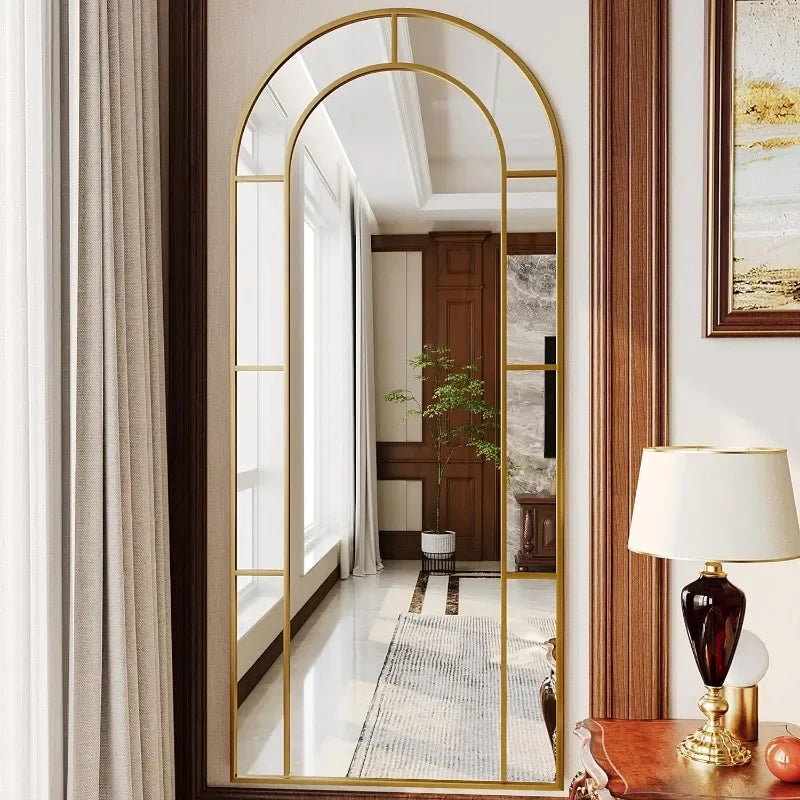 Arched Mirror, 65" x 22" Window Floor, Metal Framed Decor