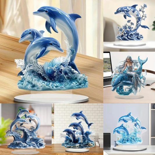 Blue Dolphin Marine Organism Decor Case Ornament Desktop Kit Gift Sign