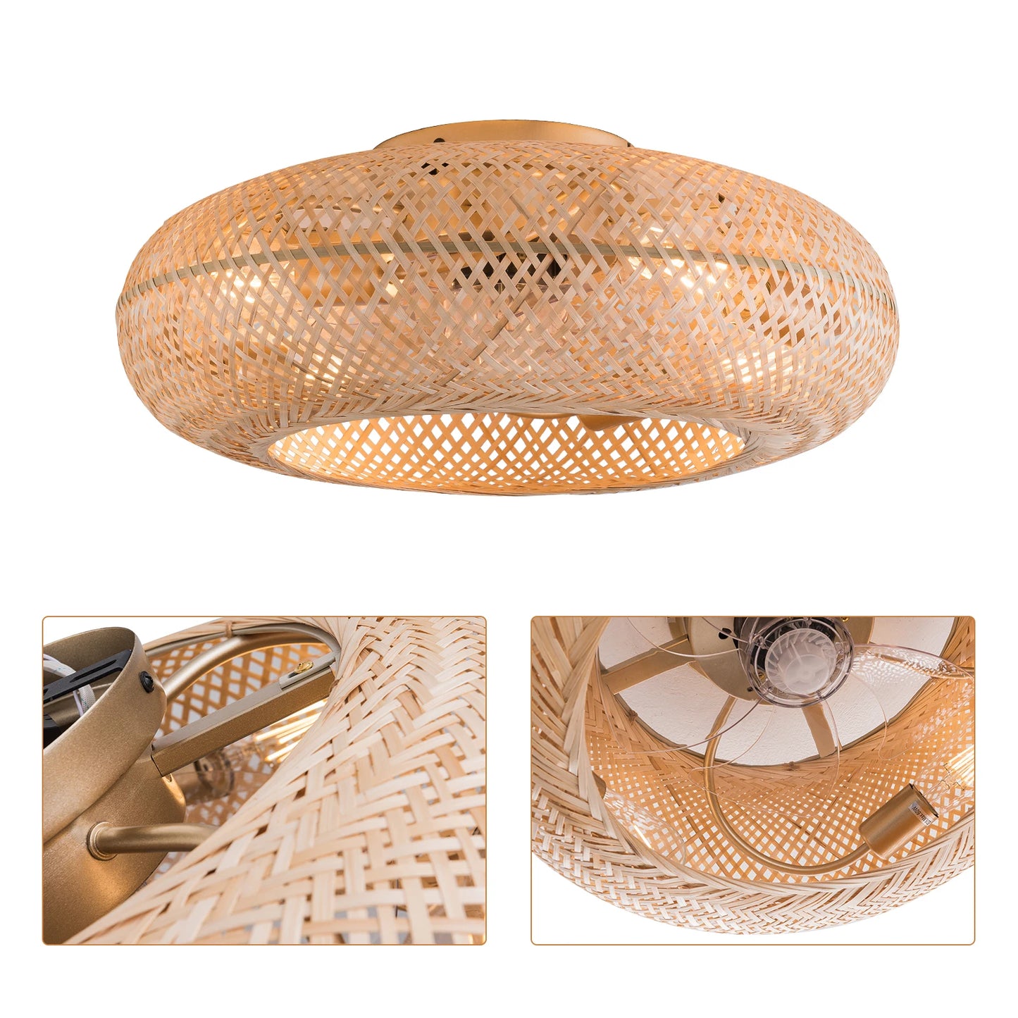 6-Speed Ceiling Fan, Woven Rattan Shade, Quiet & Energy Efficient,Perfect Home Decor