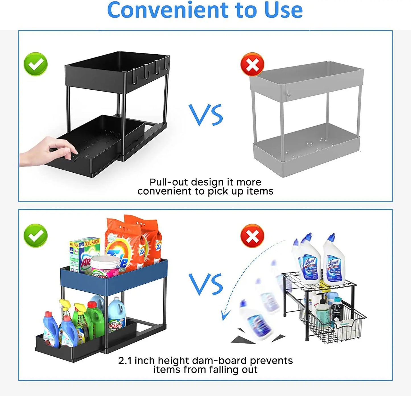 Pull-Out Pantry Multi-Tier Adjustable Storage Shelf for Spices Utensil Under Sink Cabinet Countertop