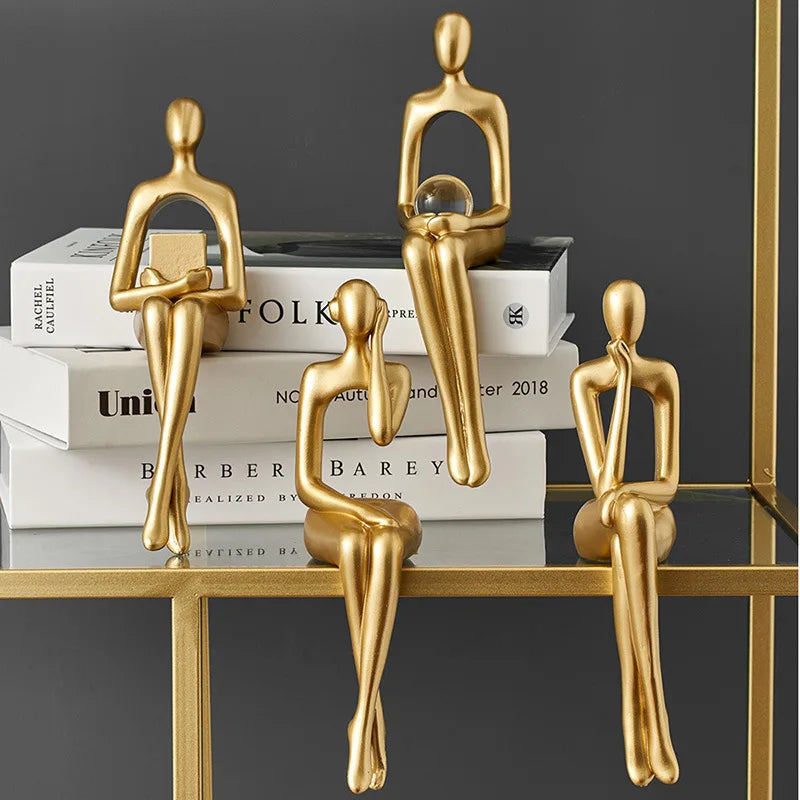 Gold Statues Bookshelf Sculpture For Living Room Modern Figurines Decor