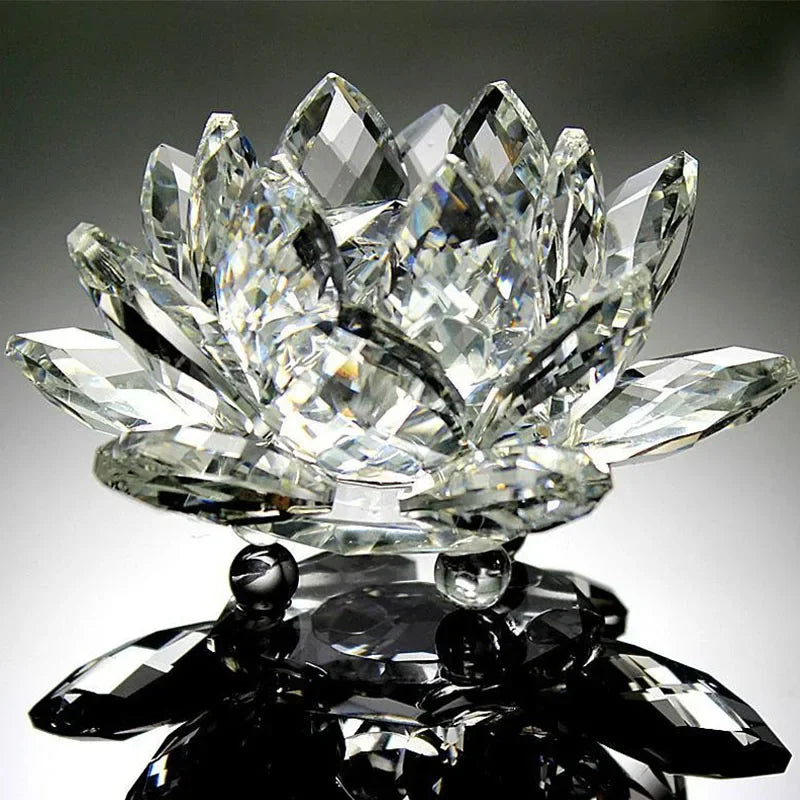 Quartz Crystal Lotus Flower Glass Fengshui Ornament Figurines Home Decor