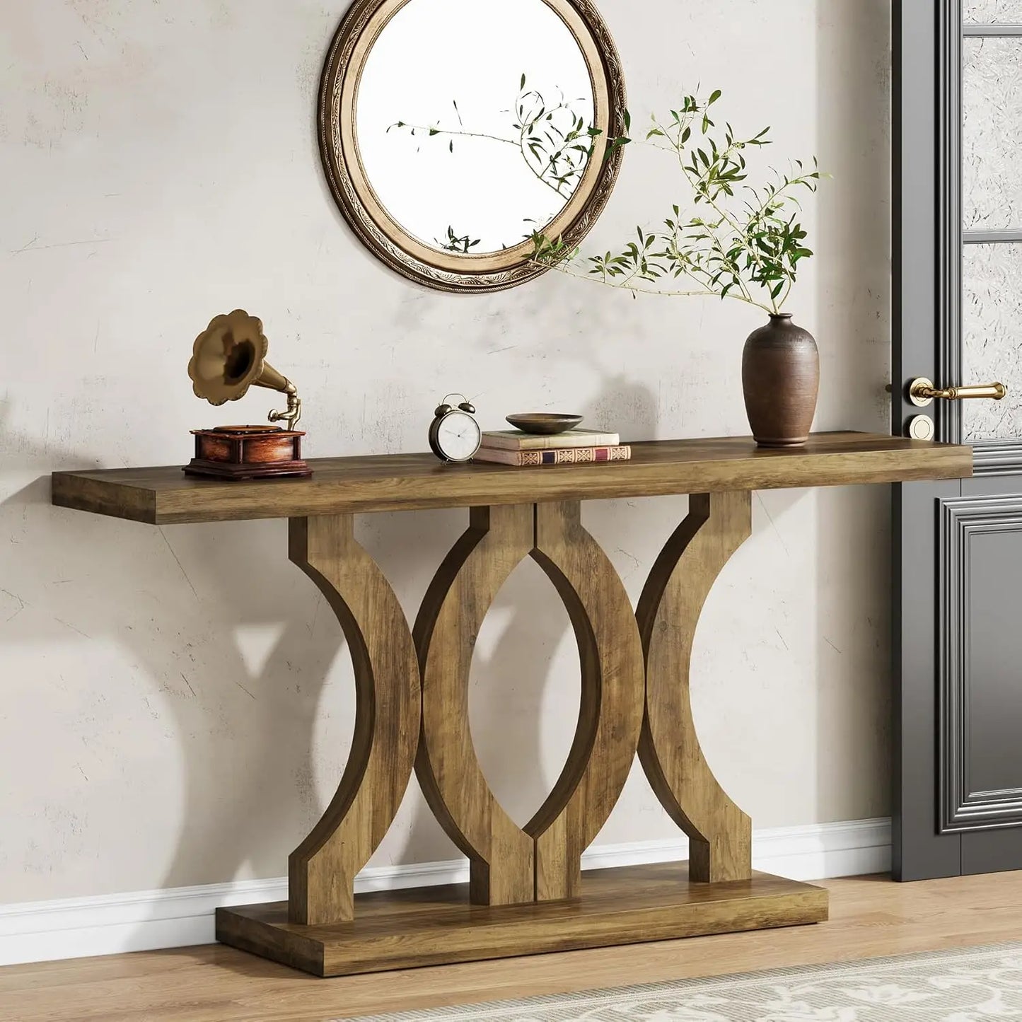 Mirrored Table, with Geometric Base, Modern Sofa Table for Living Room