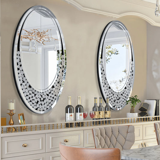 Modern Decor Mirror Wall Elliptical Vanity Mirror w Diamonds Crystal Frame for Home any Room