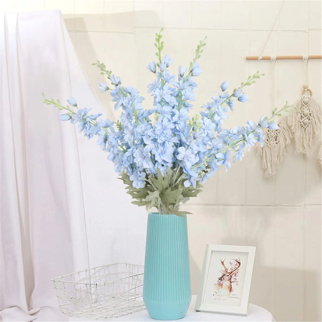 6 Pcs Delphinium Artificial Flowers for Vase Larkspur 33.5in Long Stem Faux Silk Flowers for Home Party Table Decor
