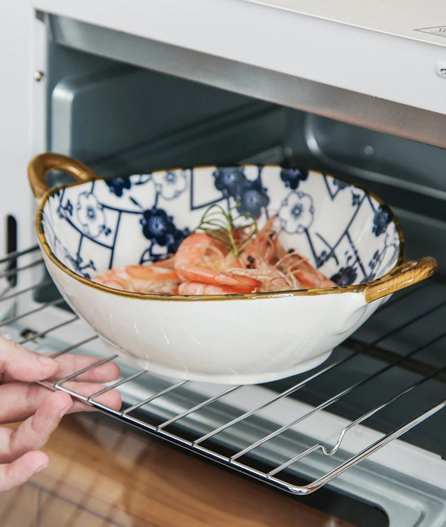 7.5inch Ceramic Ramen Bowl With Handle Japanese Style Flower Heat-resistant Soup Bowl Microwave Safe