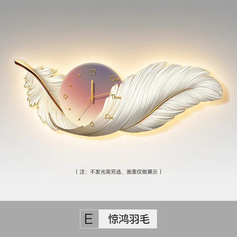 Luxury Living Room Painting Feather Mural with Led Light Painting High-End Sofa Background