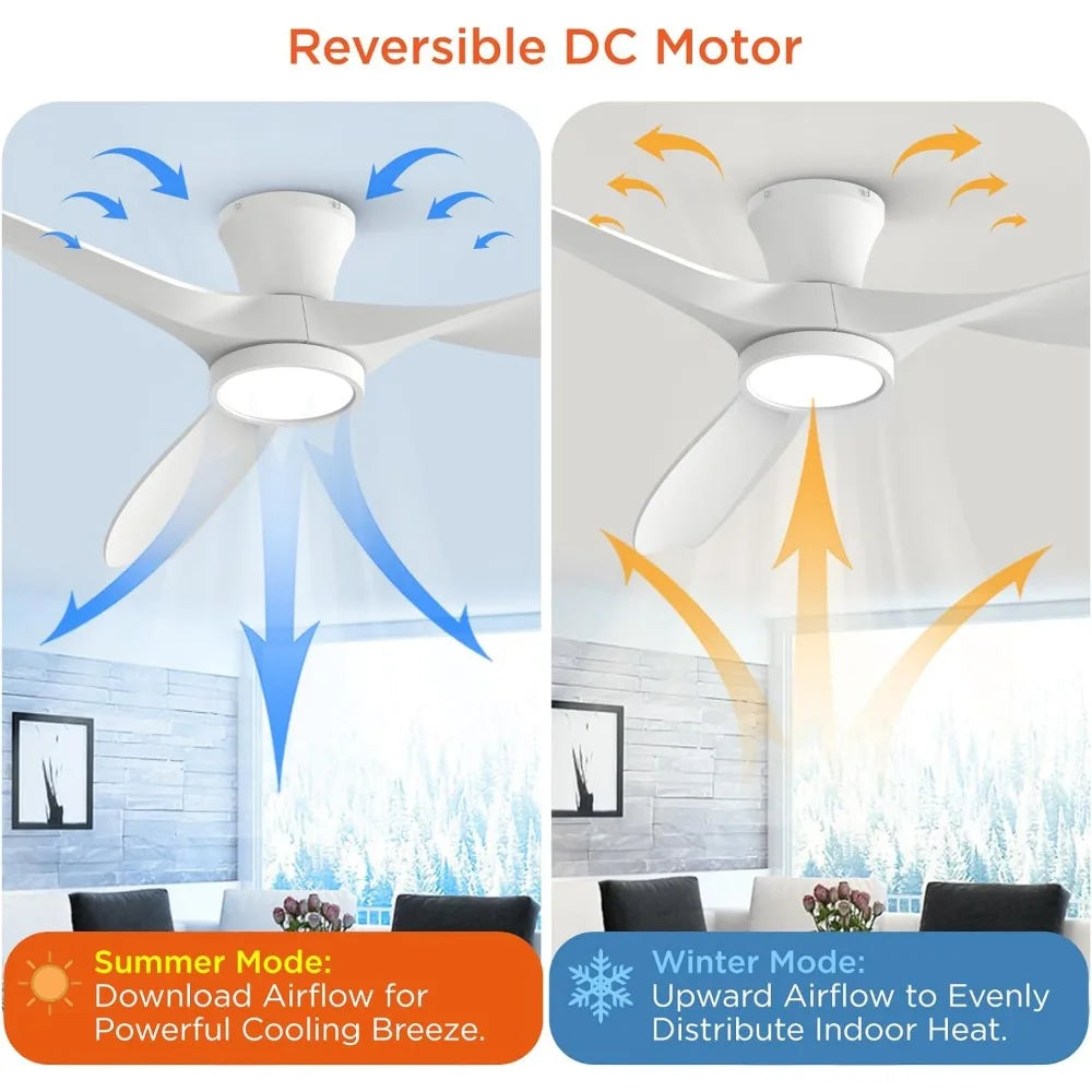 52 inch ceiling fan with light remote control, modern low with quiet reversible DC motor