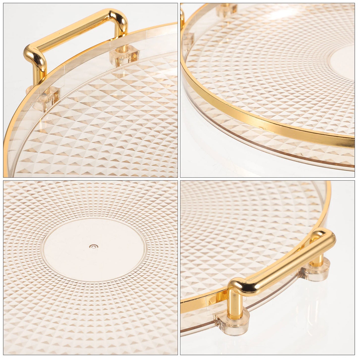 Serving Trays Handles Plastic Fruit Plate Snack Dessert Pastry Plate Gold Trim Appetizer for Parties