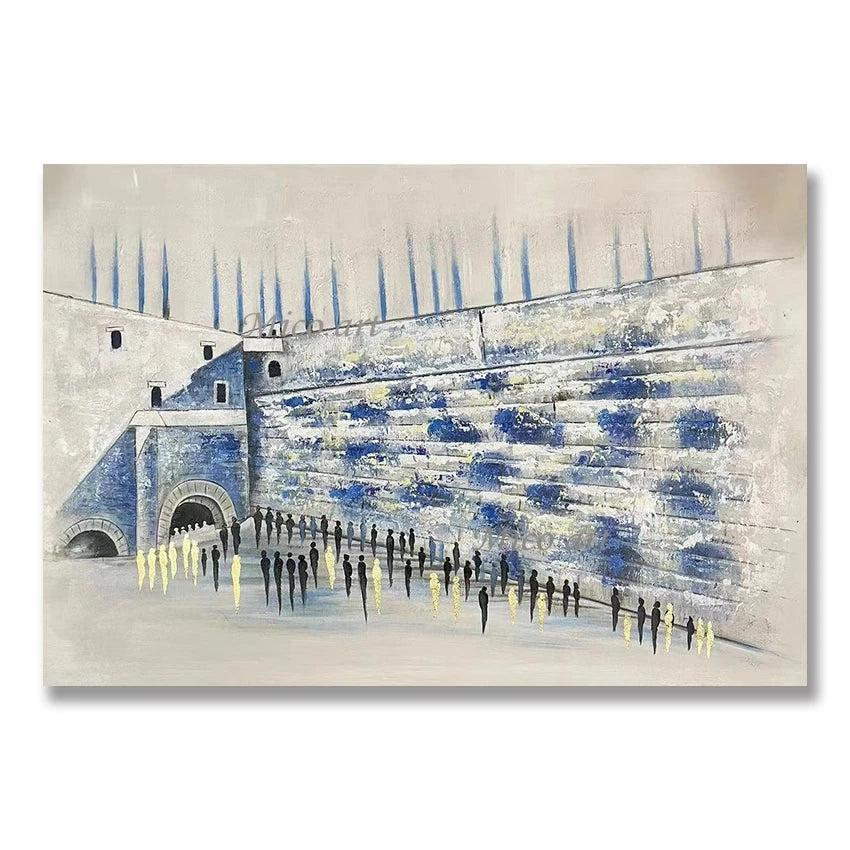 Abstract Oil Painting, Hand Painted Textured Canvas Art, Jerusalem Landscape Judaica, Artwork for Kosher Kitchen Decor