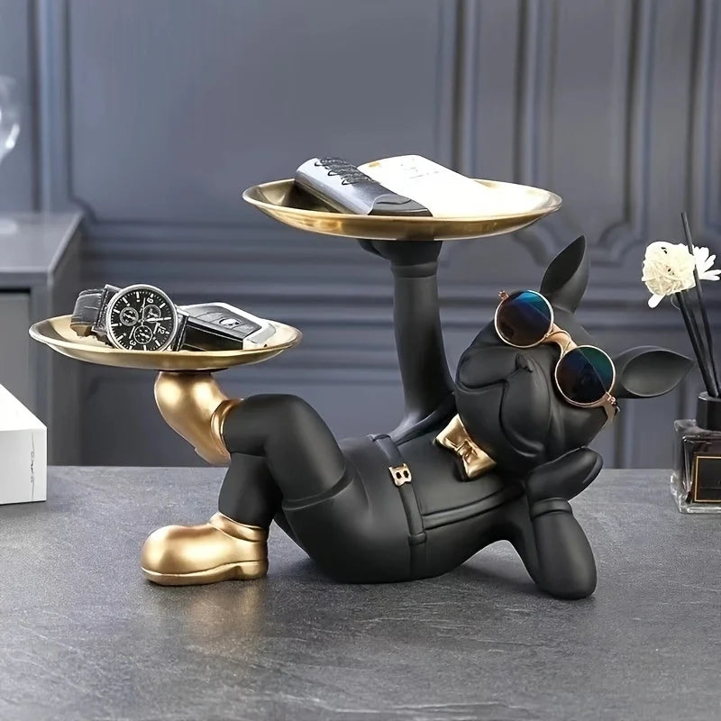 Bulldog Statue Tray, Perfect for Holding Keys, Wallets, Jewelry, Phones, And Other Small Accessories