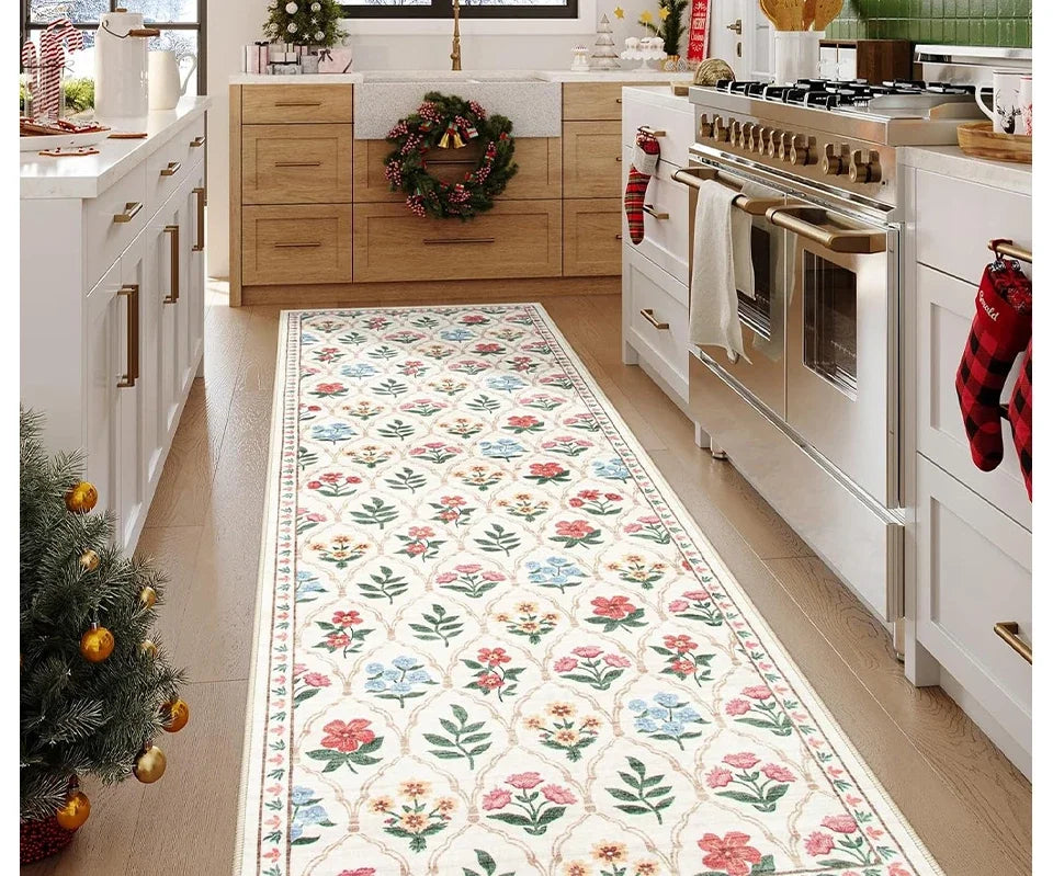 Hallway Carpet Runway Rug Machine Washable Non-slip Floor Mat Spring Flower Home Decoration Rugs for Living Room
