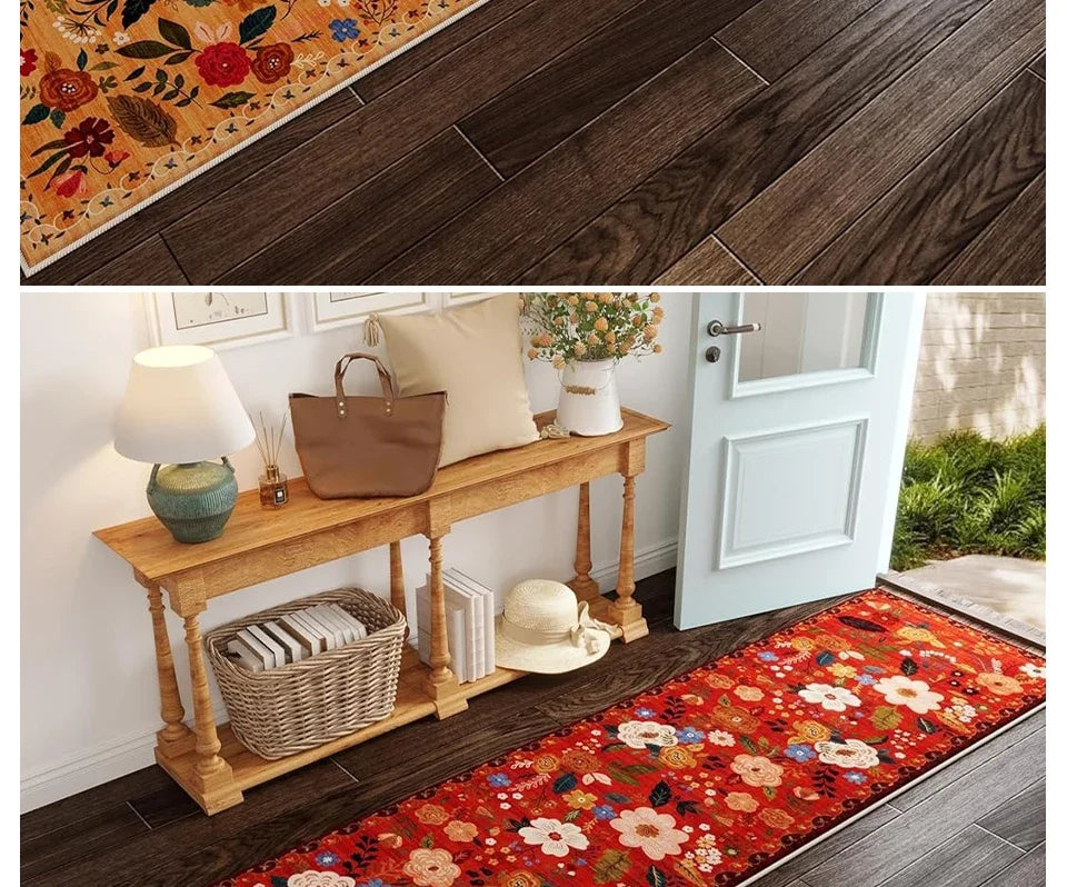 Hallway Carpet Runway Rug Machine Washable Non-slip Floor Mat Spring Flower Home Decoration Rugs for Living Room