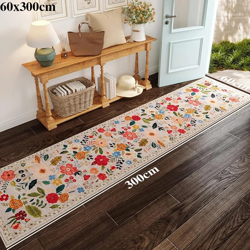 Hallway Carpet Runway Rug Machine Washable Non-slip Floor Mat Spring Flower Home Decoration Rugs for Living Room