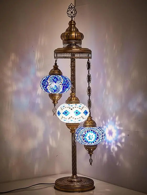 Turkish Moroccan Mosaic Floor & Table Lamp, Tiffany Style Colorful Exotic Oriental Bohemian Lamp