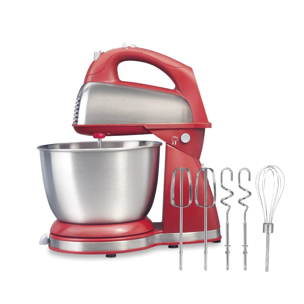 Classic Stand Mixer, 4 Quart Stainless Steel Bowl, 6 Speeds Blend Black and Red