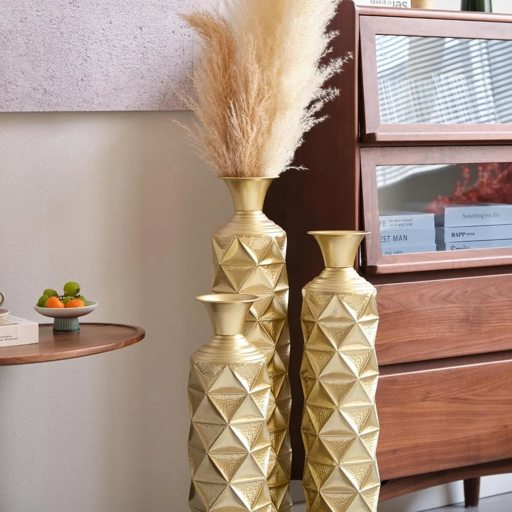 Gold Floor Vases Decor Set of 3 Metal Floor Vases Home Decor for Flowers Vases