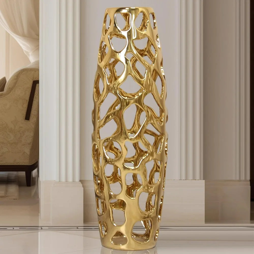 Handmade carved ceramic floor vase, exquisite for decorating tree branches and drying flowers
