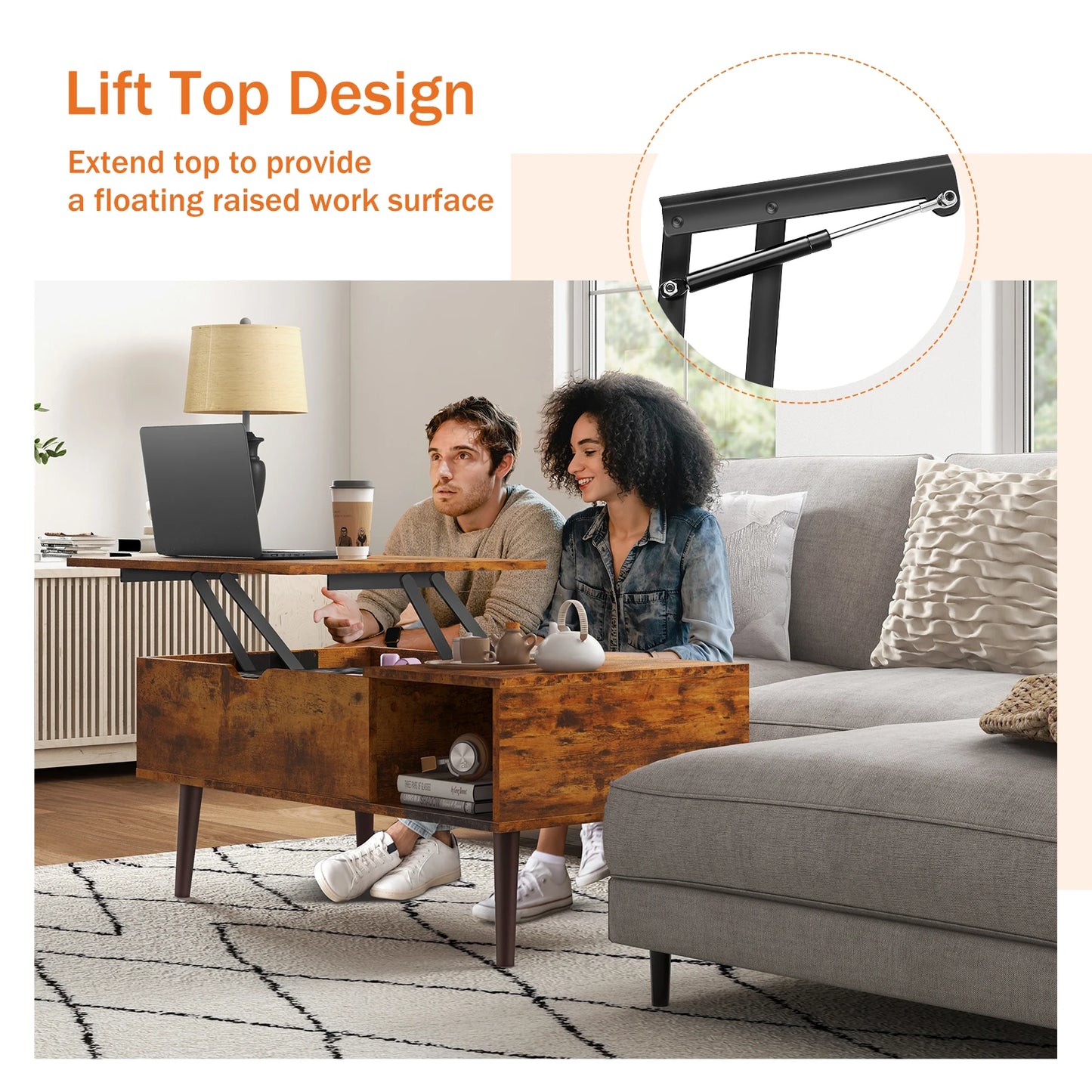 Coffee Table Tea Wood Dining Tables Adjustable Storage Shelf Easy Lift Or Lower