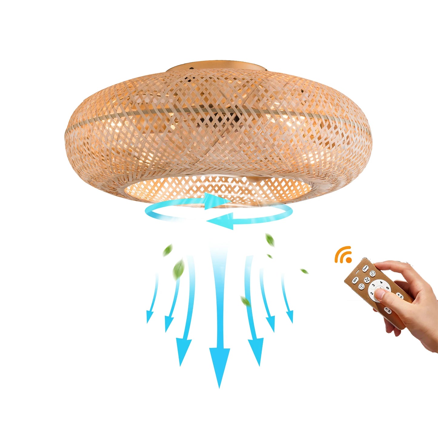 6-Speed Ceiling Fan, Woven Rattan Shade, Quiet & Energy Efficient,Perfect Home Decor
