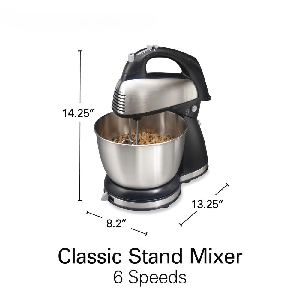 Classic Stand Mixer, 4 Quart Stainless Steel Bowl, 6 Speeds Blend Black and Red