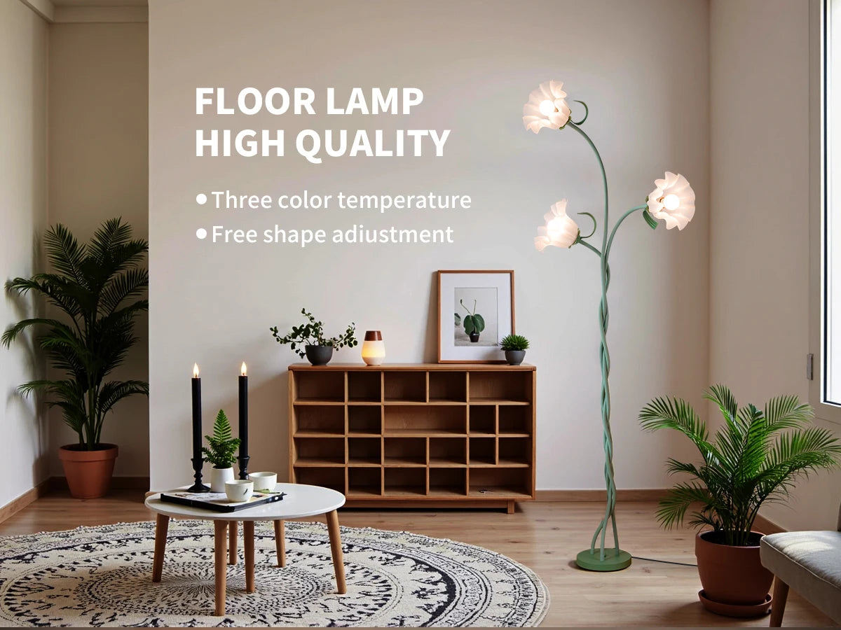 Retro Flower Floor Lamp, Contains Bulb, 3-Color Dimmable, with Flexible Neck Shaft Suitable for all rooms