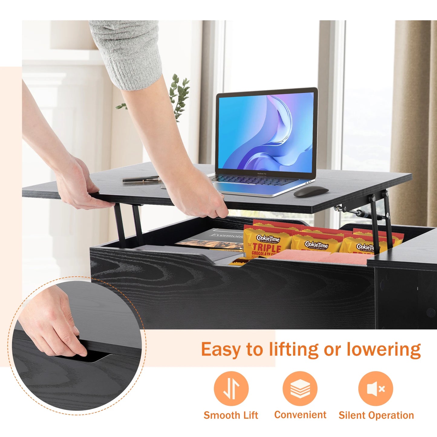 Coffee Table Tea Wood Dining Tables Adjustable Storage Shelf Easy Lift Or Lower