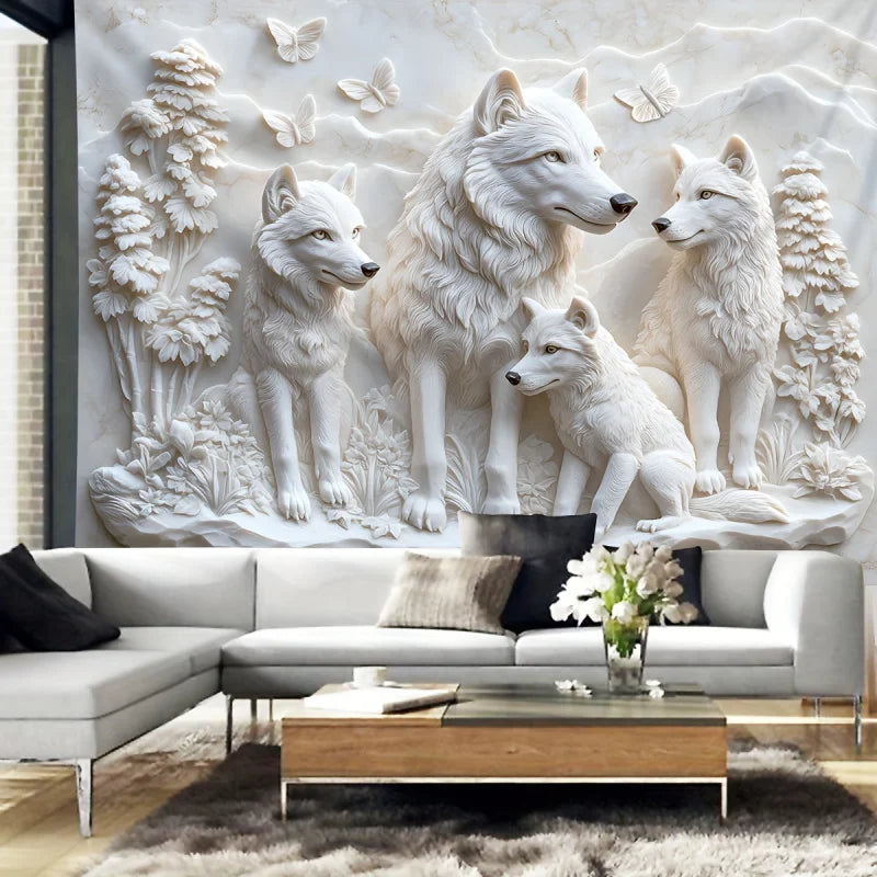 Harmonious Wolves 3D Wall Hanging Tapestry Decorative Wall Hanging for Home Decor